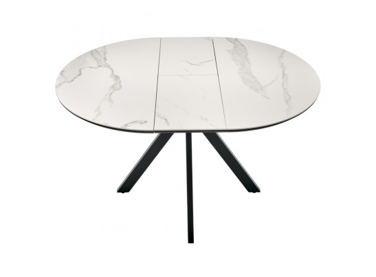 Стол Rudolf круглый раскладной 100-130x100x75см, светлый керамогранит, черный в Кургане