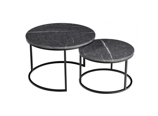 Набор кофейных столиков Tango серый мрамор с чёрными ножками, 2шт в Кургане