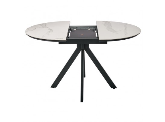 Стол Rudolf круглый раскладной 100-130x100x75см, светлый керамогранит, черный в Кургане