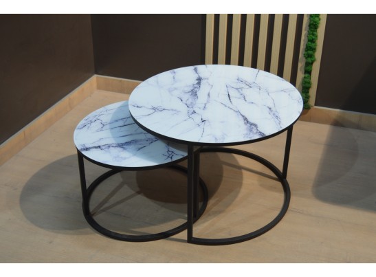 Набор кофейных столиков Tango белый мрамор с черными ножками в Кургане