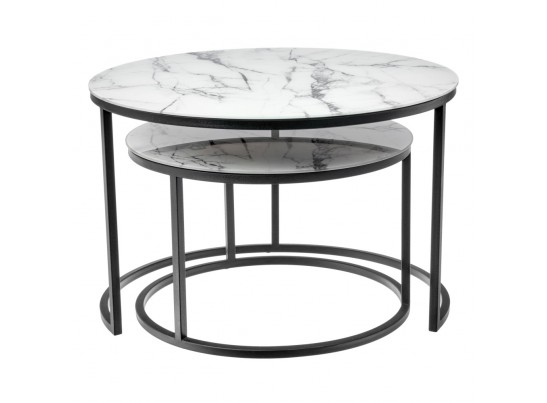Набор кофейных столиков Tango белый мрамор с черными ножками в Кургане