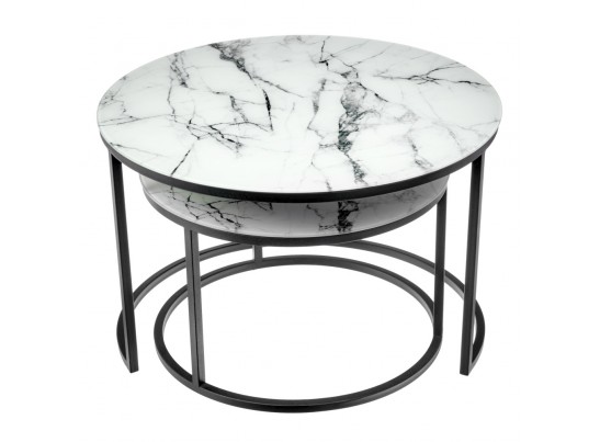 Набор кофейных столиков Tango белый мрамор с черными ножками в Кургане