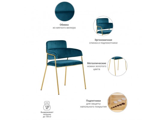 Стул Napoli бирюзовый с золотыми ножками в Кургане