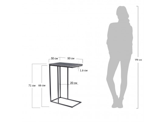 Придиванный столик Loft 50x30см, белый мрамор с белыми ножками в Кургане