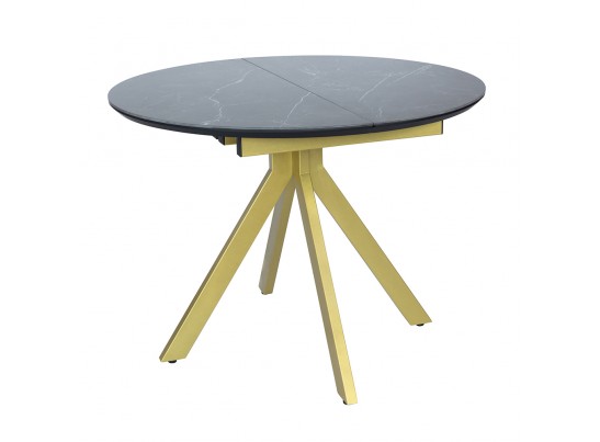 Стол Rudolf круглый раскладной 100-130x100x75см, чёрный керамогранит, матовое золото в Кургане