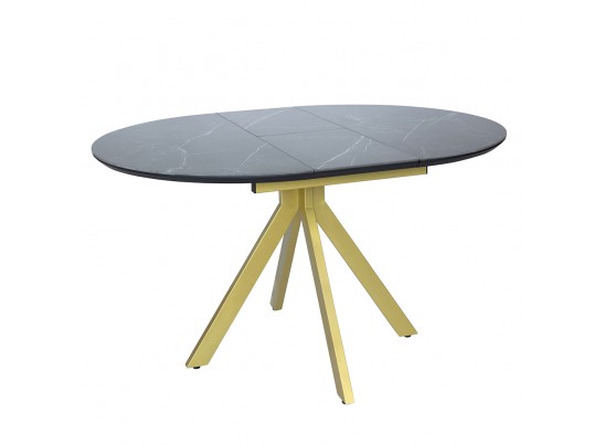 Стол Rudolf круглый раскладной 100-130x100x75см, чёрный керамогранит, матовое золото в Кургане