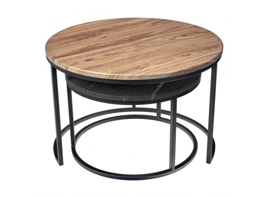 Набор кофейных столиков Tango орех и серый мрамор с чёрными ножками, 2шт в Кургане