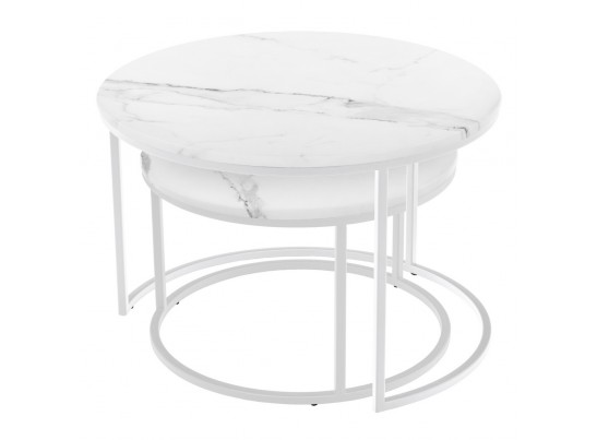 Набор кофейных столиков Tango белый мрамор с белыми ножками, 2шт в Кургане