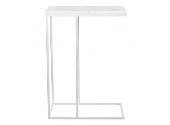 Придиванный столик Loft 50x30см, белый мрамор с белыми ножками в Кургане
