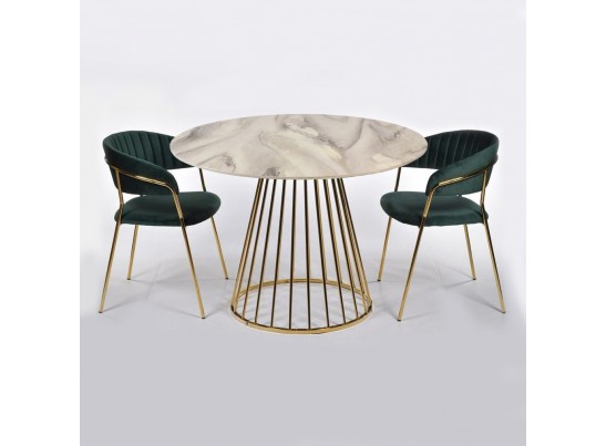 Стол Liverpool диам.100см, керамогранит белый мрамор с золотистыми ножками в Кургане