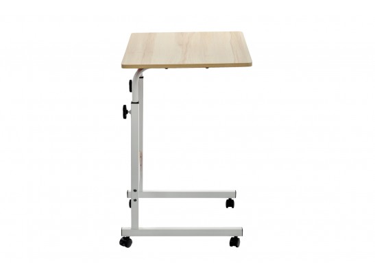 Стол многофункциональный на колесах, 60x40 см, «РОЛЛ», 2 ножки, регул.высота, мдф, металл, св. дерево, белый в Кургане