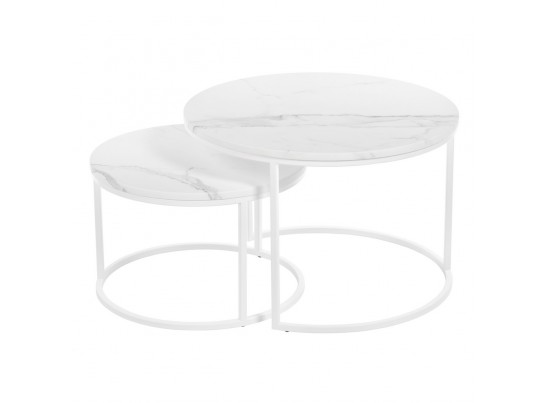 Набор кофейных столиков Tango белый мрамор с белыми ножками, 2шт в Кургане