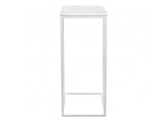 Придиванный столик Loft 50x30см, белый мрамор с белыми ножками в Кургане