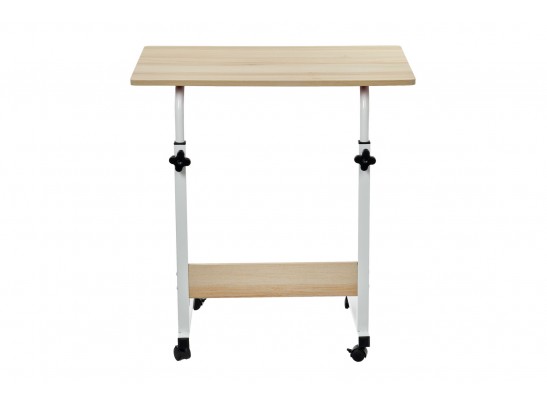 Стол многофункциональный на колесах, 60x40 см, «РОЛЛ», 2 ножки, регул.высота, мдф, металл, св. дерево, белый в Кургане