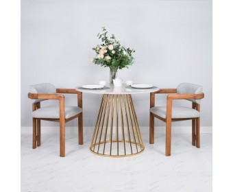 Стул Rich рогожка бежево-голубая с ножками цвета орех