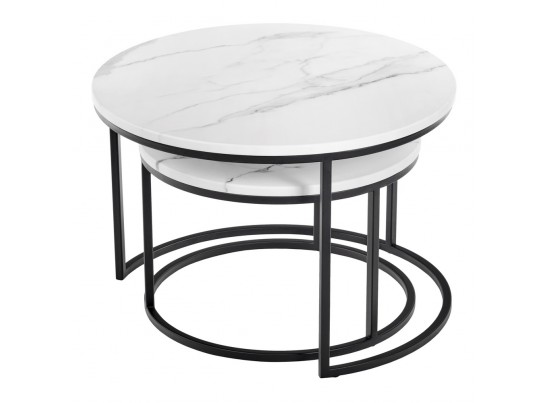 Набор кофейных столиков Tango белый мрамор с чёрными ножками, 2шт в Кургане
