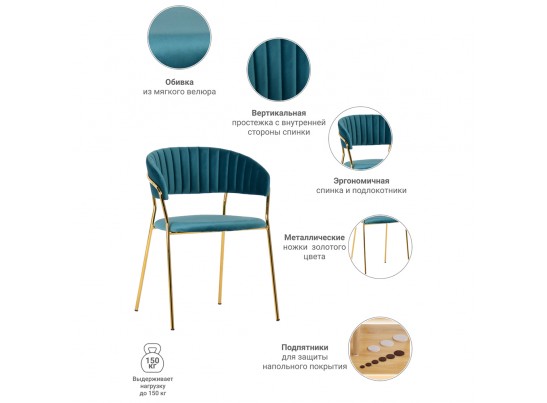 Стул Turin бирюзовый с золотыми ножками в Кургане
