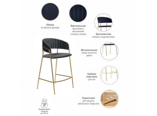 Комплект из 2-х стульев полубарных Turin чёрный с золотыми ножками в Кургане