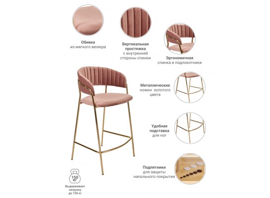 Комплект из 2-х стульев полубарных Turin пудровый с золотыми ножками в Кургане