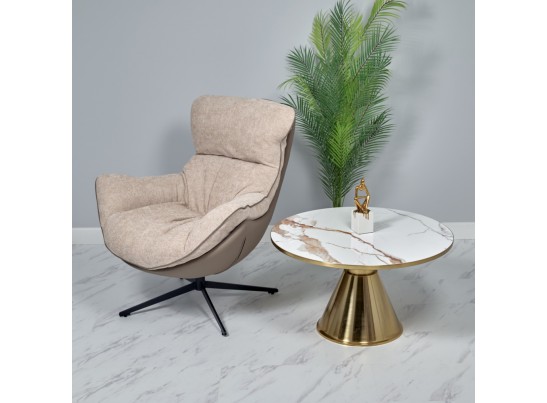 Кофейный столик Atlant диам.80см x 45см, золотой, металл, керамика в Кургане