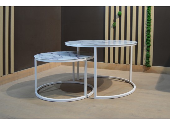 Набор кофейных столиков Tango белый мрамор с белыми ножками в Кургане