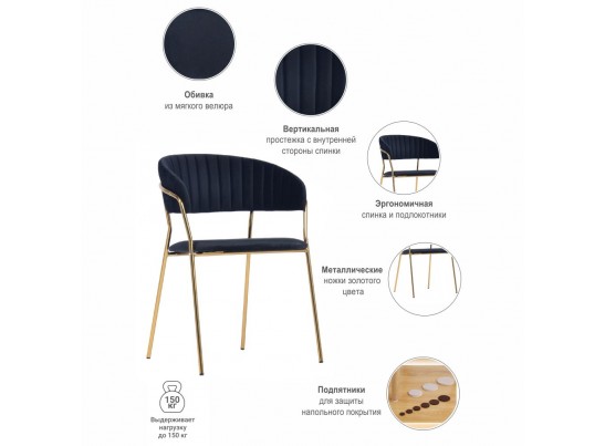 Комплект из 2-х стульев Turin чёрный с золотыми ножками в Кургане