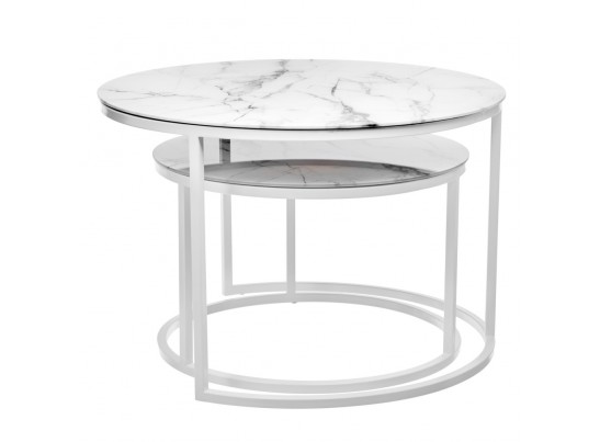 Набор кофейных столиков Tango белый мрамор с белыми ножками в Кургане