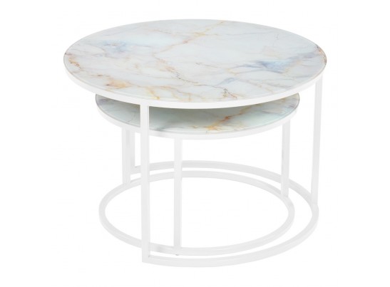 Набор кофейных столиков Tango бежевый мрамор с белыми ножками, 2шт в Кургане