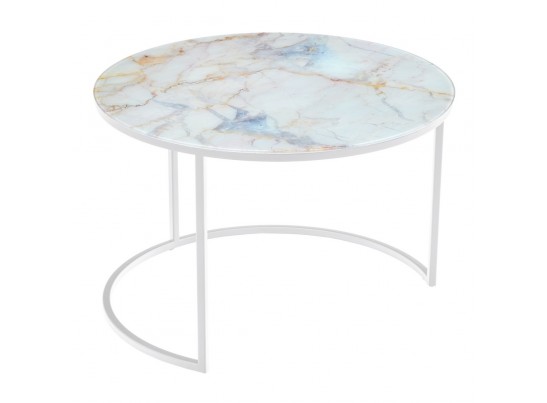 Набор кофейных столиков Tango бежевый мрамор с белыми ножками, 2шт в Кургане