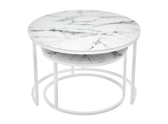 Набор кофейных столиков Tango белый мрамор с белыми ножками в Кургане