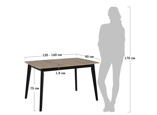 Стол Oslo 120-160 x 80см, Дуб Навара, чёрный в Кургане