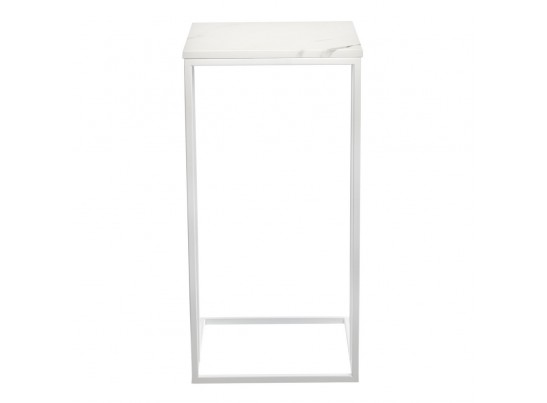 Придиванный столик Loft 35x35см, белый мрамор с белыми ножками в Кургане