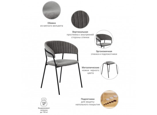 Комплект из 2-х стульев Turin серый вельвет с чёрными ножками в Кургане