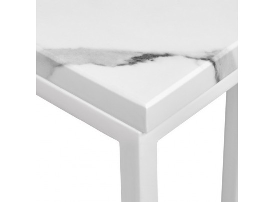 Придиванный столик Loft 35x35см, белый мрамор с белыми ножками в Кургане