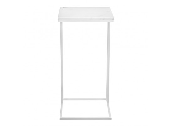 Придиванный столик Loft 35x35см, белый мрамор с белыми ножками в Кургане
