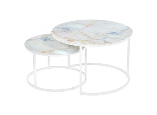 Набор кофейных столиков Tango бежевый мрамор с белыми ножками, 2шт в Кургане