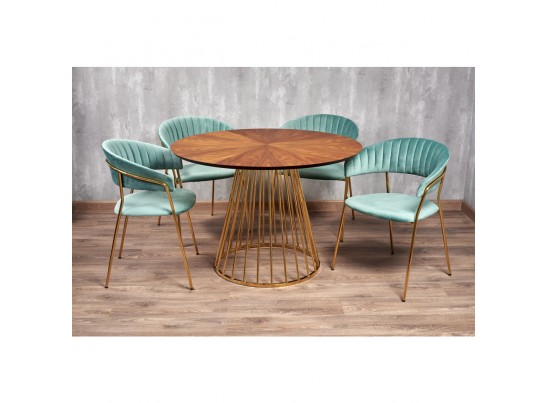 Стол Liverpool диам.110см, шпон орех лучевой набор, с золотистыми ножками в Кургане