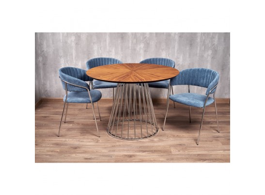 Стол Liverpool диам.110см, шпон орех лучевой набор, с хромированными ножками в Кургане