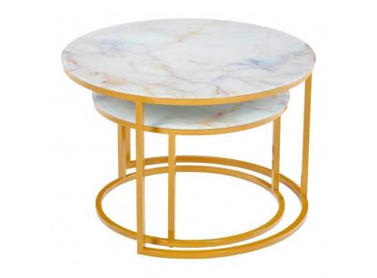 Набор кофейных столиков Tango бежевый мрамор с ножками матовое золото, 2шт в Кургане