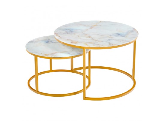 Набор кофейных столиков Tango бежевый мрамор с ножками матовое золото, 2шт в Кургане