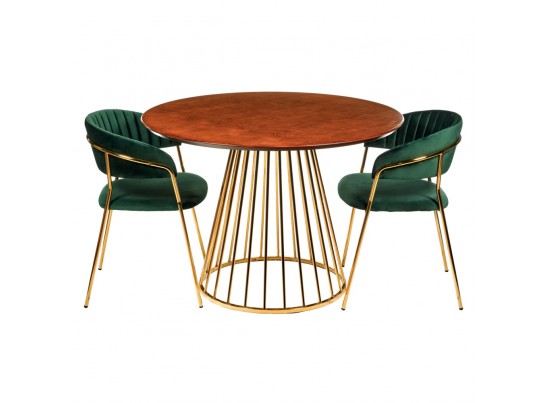 Стол Liverpool диам.110см, шпон орех с золотистыми ножками в Кургане