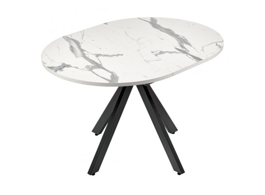 Стол Rudolf круглый раскладной 90-120x90x75см, белый мрамор, чёрный в Кургане