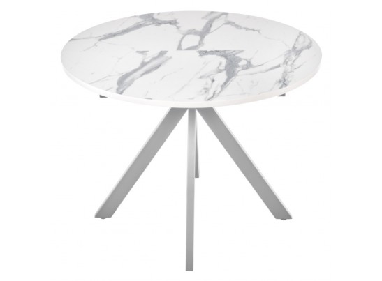 Стол Rudolf круглый раскладной 100-130x100x75см, белый мрамор, белый в Кургане
