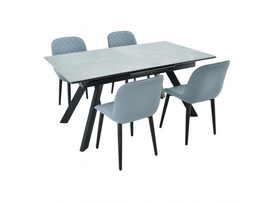 Стол Adam раскладной 140-190x90x75см, керамогранит серый мрамор, чёрный в Кургане