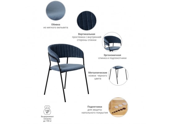 Стул Turin синий вельвет с чёрными ножками в Кургане