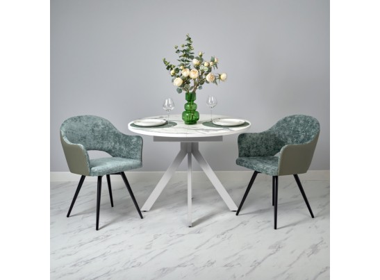 Стол Rudolf круглый раскладной 100-130x100x75см, белый мрамор, белый в Кургане