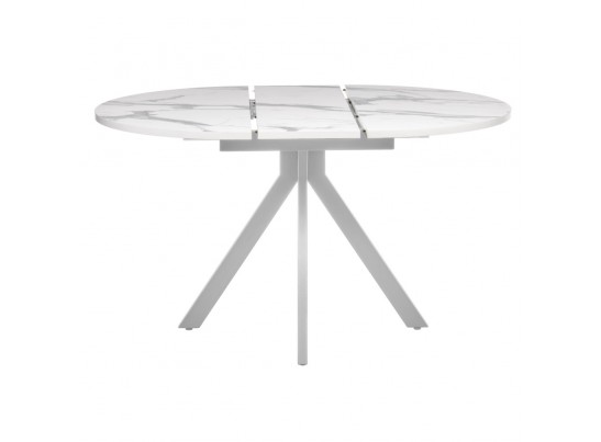 Стол Rudolf круглый раскладной 100-130x100x75см, белый мрамор, белый в Кургане
