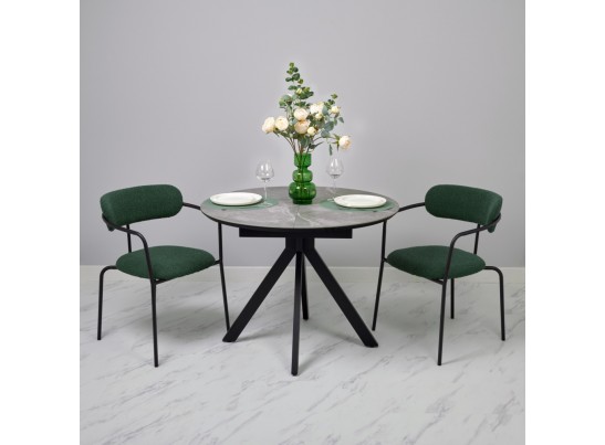 Стол Rudolf круглый раскладной 100-130x100x75см, серый керамогранит, черный в Кургане