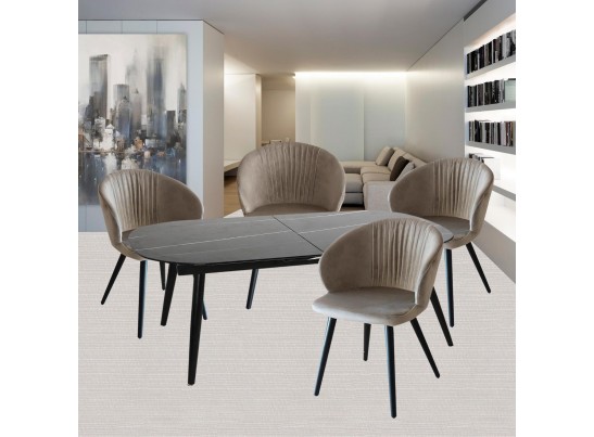 Стол Marble овальный раздвижной 160/200 х 90х 78см, чёрный мрамор в Кургане