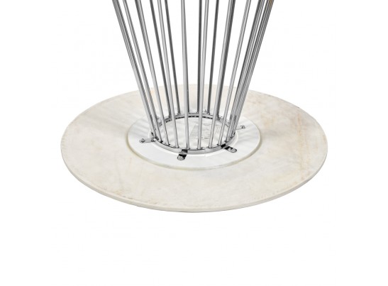 Стол Liverpool диам.100см, керамогранит белый мрамор с хромированными ножками в Кургане